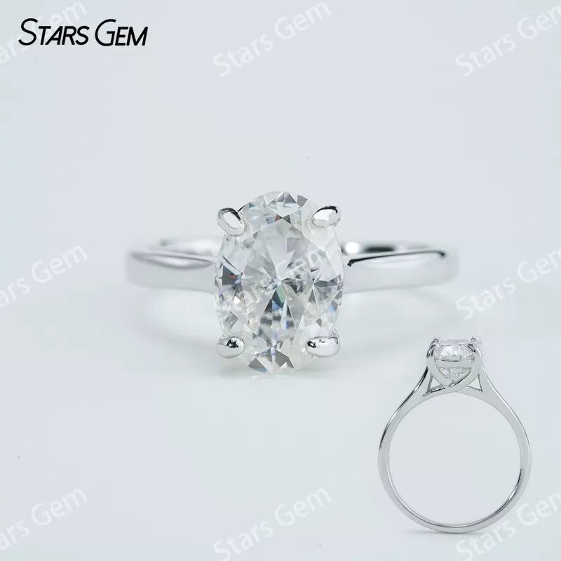 7×10mm Oval Cut Moissanite S925 Sterling Silver Solitaire Engagement Ring