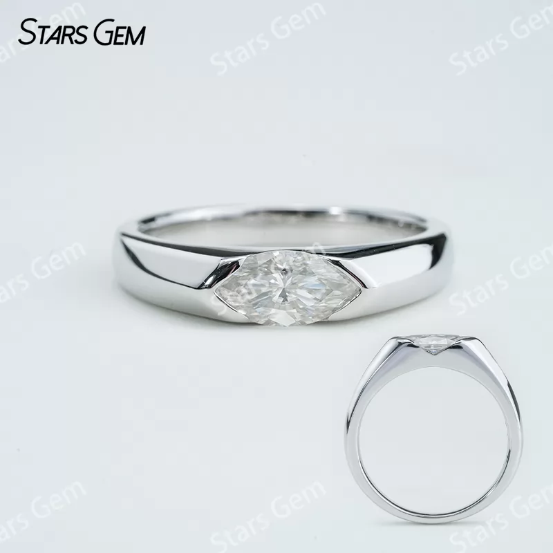 5×10mm Marquise Cut Moissanite S925 Sterling Silver Solitaire Engagement Ring