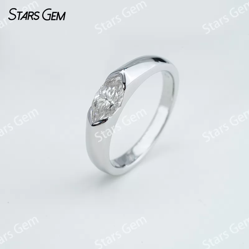 5×10mm Marquise Cut Moissanite S925 Sterling Silver Solitaire Engagement Ring