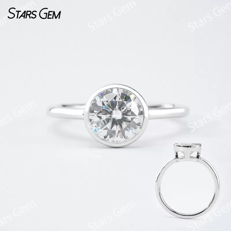 6.5mm & 8mm Round Brilliant Cut Moissanite S925 Sterling Silver Solitaire Engagement Ring