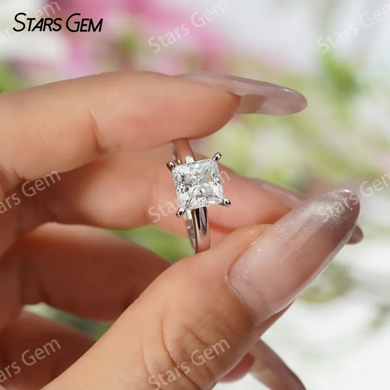7×7mm Princess Cut Moissanite S925 Sterling Silver Solitaire Engagement Ring