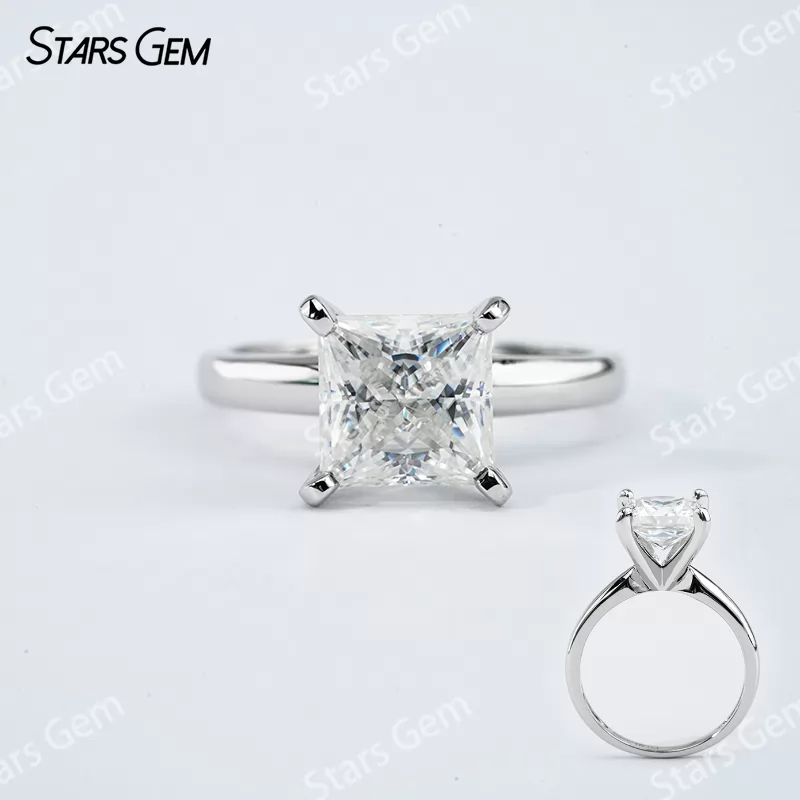 7×7mm Princess Cut Moissanite S925 Sterling Silver Solitaire Engagement Ring