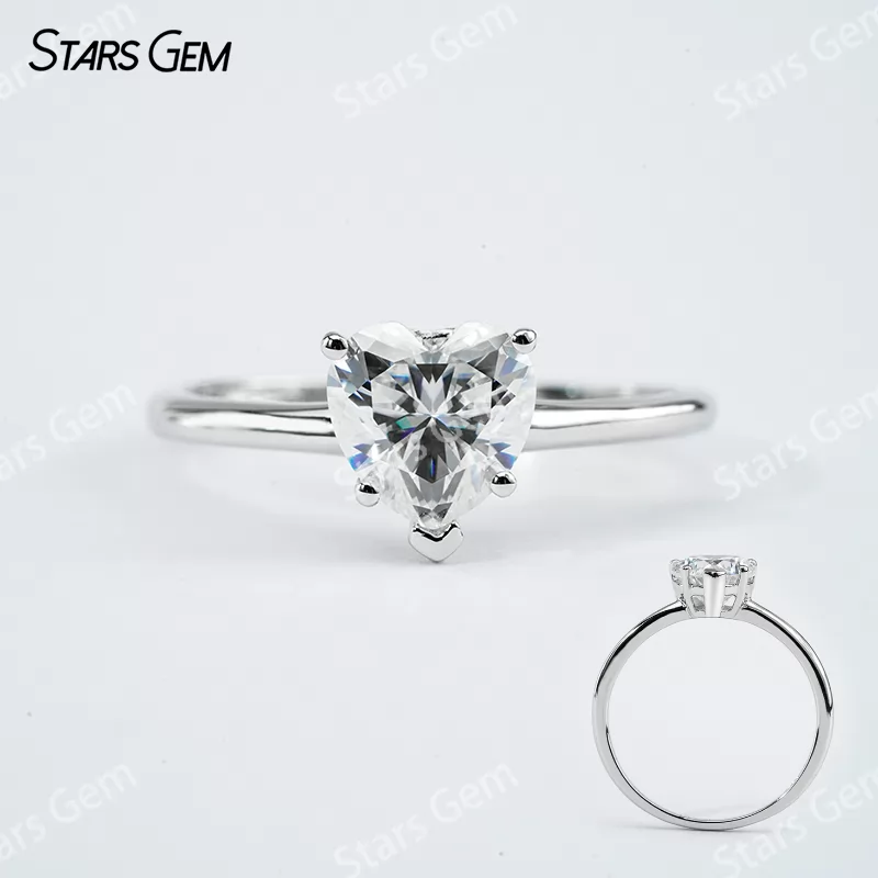 7×7mm Heart Cut Moissanite S925 Sterling Silver Solitaire Engagement Ring