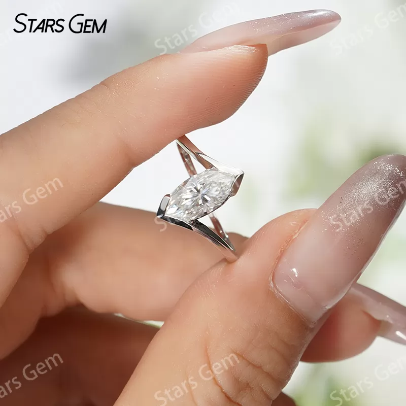 5×10mm Marquise Cut Moissanite S925 Sterling Silver Solitaire Engagement Ring