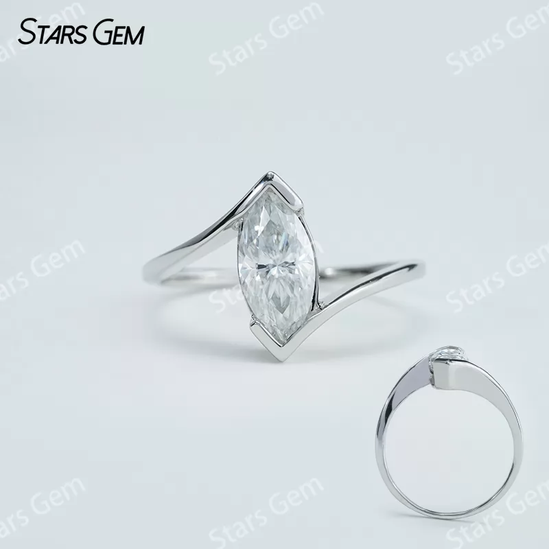 5×10mm Marquise Cut Moissanite S925 Sterling Silver Solitaire Engagement Ring