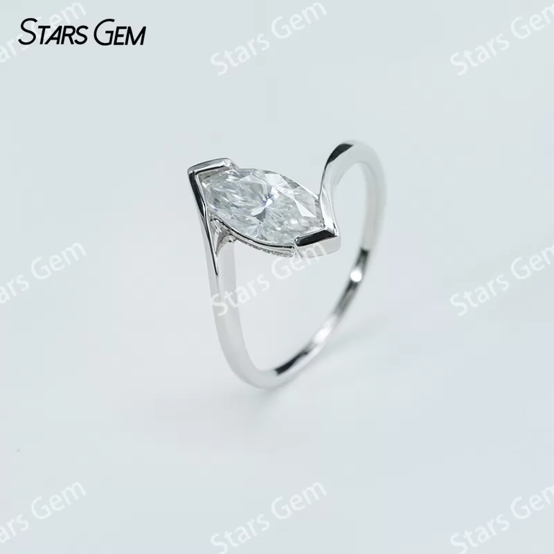 5×10mm Marquise Cut Moissanite S925 Sterling Silver Solitaire Engagement Ring