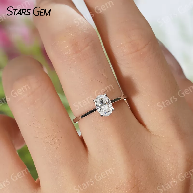 5×7mm Oval Cut Moissanite S925 Sterling Silver Solitaire Engagement Ring