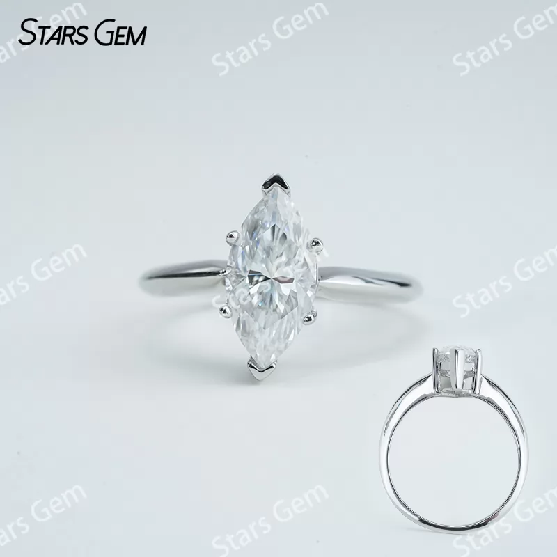 6×12mm Marquise Cut Moissanite S925 Sterling Silver Solitaire Engagement Ring