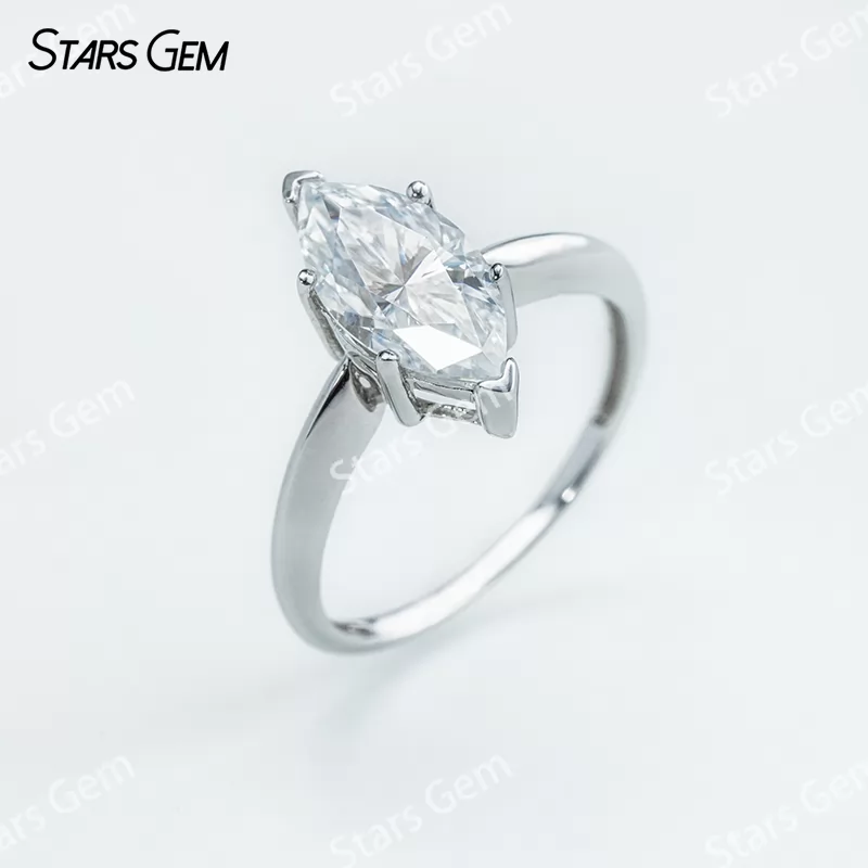 6×12mm Marquise Cut Moissanite S925 Sterling Silver Solitaire Engagement Ring