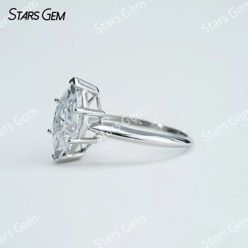 6×12mm Marquise Cut Moissanite S925 Sterling Silver Solitaire Engagement Ring