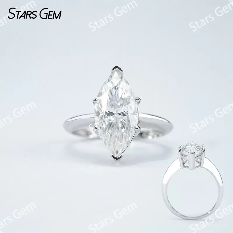 7×14mm Marquise Cut Moissanite S925 Sterling Silver Solitaire Engagement Ring