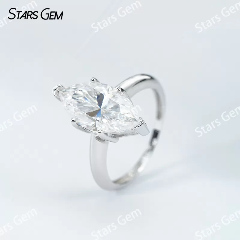 7×14mm Marquise Cut Moissanite S925 Sterling Silver Solitaire Engagement Ring