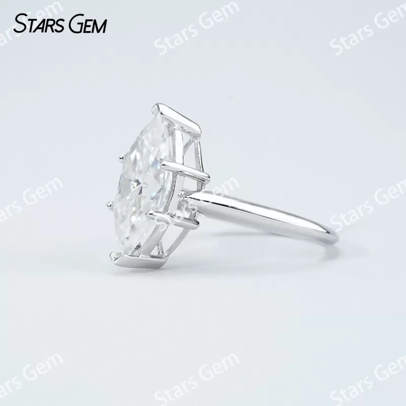 7×14mm Marquise Cut Moissanite S925 Sterling Silver Solitaire Engagement Ring
