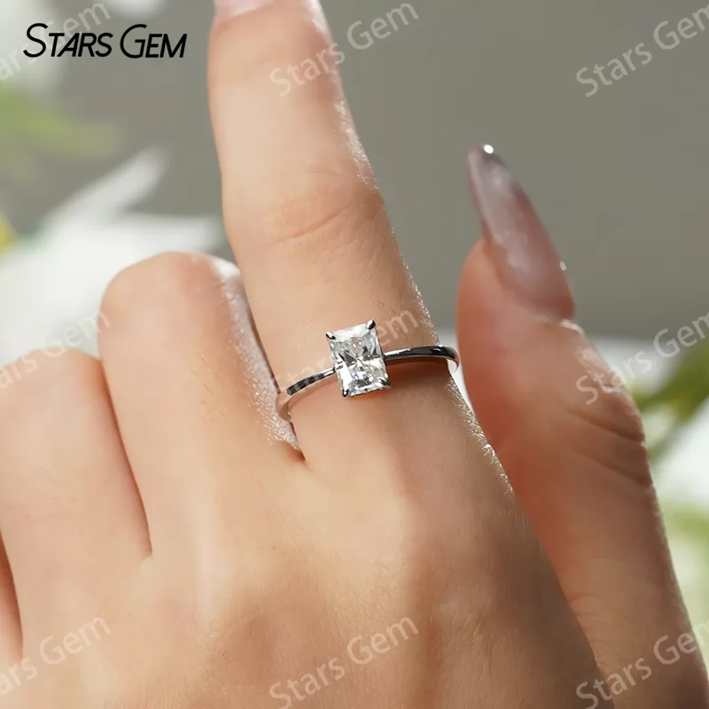 5×7mm Radiant Cut Moissanite S925 Sterling Silver Solitaire Engagement Ring