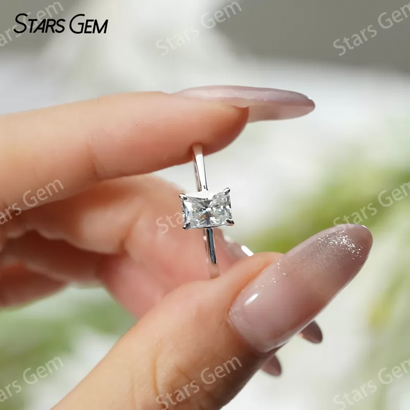 5×7mm Radiant Cut Moissanite S925 Sterling Silver Solitaire Engagement Ring