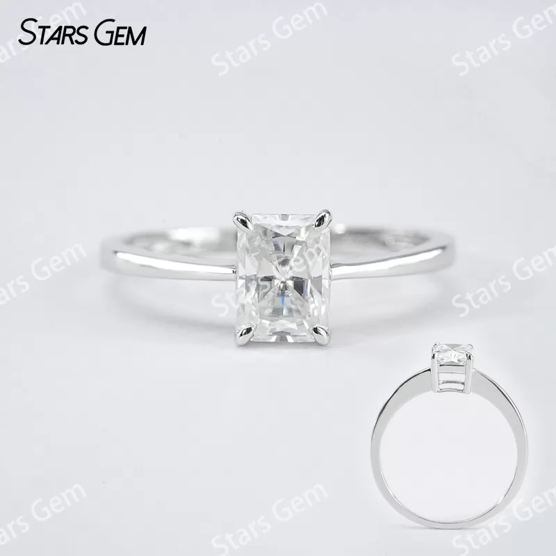 5×7mm Radiant Cut Moissanite S925 Sterling Silver Solitaire Engagement Ring