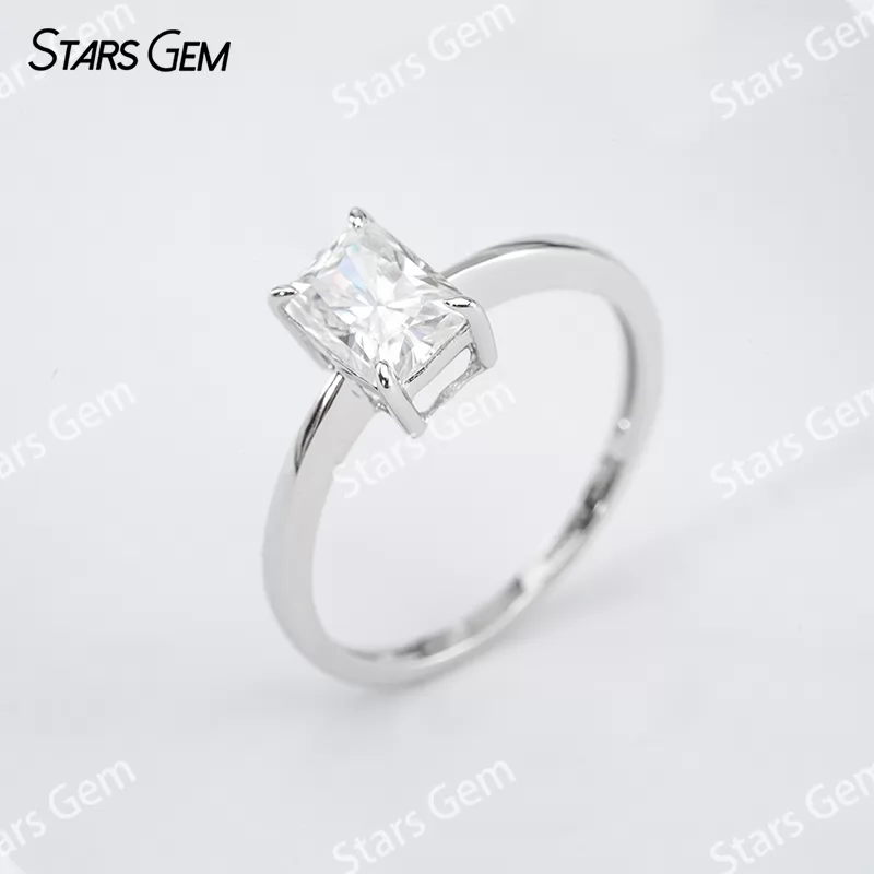 5×7mm Radiant Cut Moissanite S925 Sterling Silver Solitaire Engagement Ring