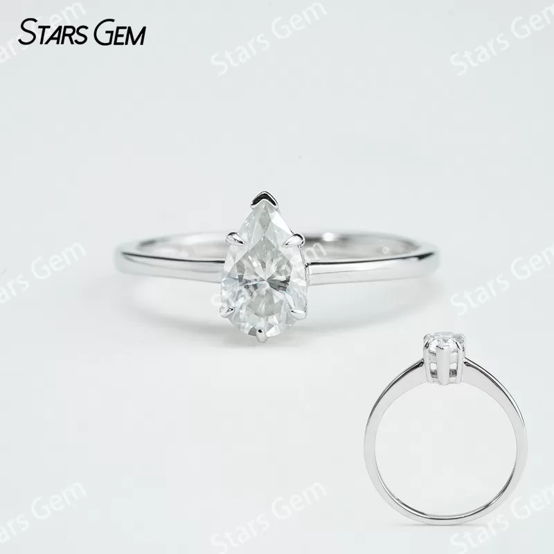 5×8mm Pear Cut Moissanite S925 Sterling Silver Solitaire Engagement Ring