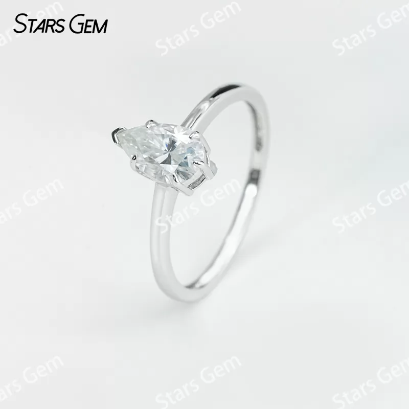 5×8mm Pear Cut Moissanite S925 Sterling Silver Solitaire Engagement Ring