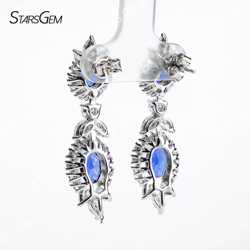 Lab Sapphire Jewelry Set S925 Sliver with Lab Sapphire and Moissanites Necklace Earrings