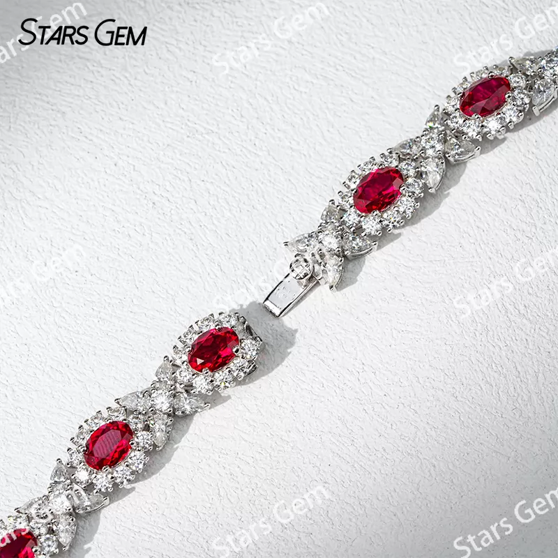 Lab Ruby Jewelry Set S925 Sliver with Lab Grown Ruby and Moissanites Necklace Earrings