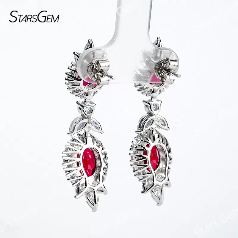 Lab Ruby Jewelry Set S925 Sliver with Lab Grown Ruby and Moissanites Necklace Earrings