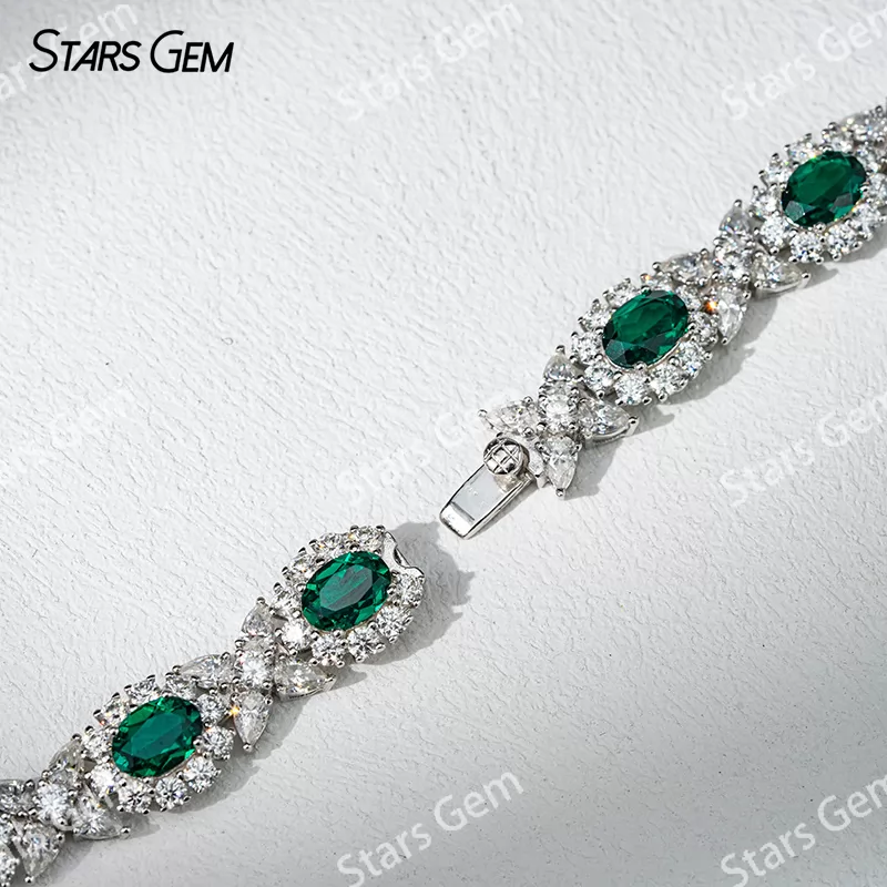 Lab Emerald Jewelry Set S925 Sliver with Lab Grown Emerald Gemstone Moissanites Necklace Earrings