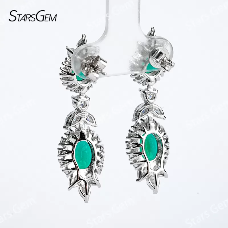 Lab Emerald Jewelry Set S925 Sliver with Lab Grown Emerald Gemstone Moissanites Necklace Earrings