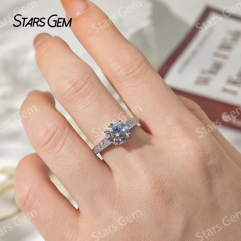 8mm Round Brilliant Cut Moissanite S925 Sterling Silver Channel Set Engagement Ring