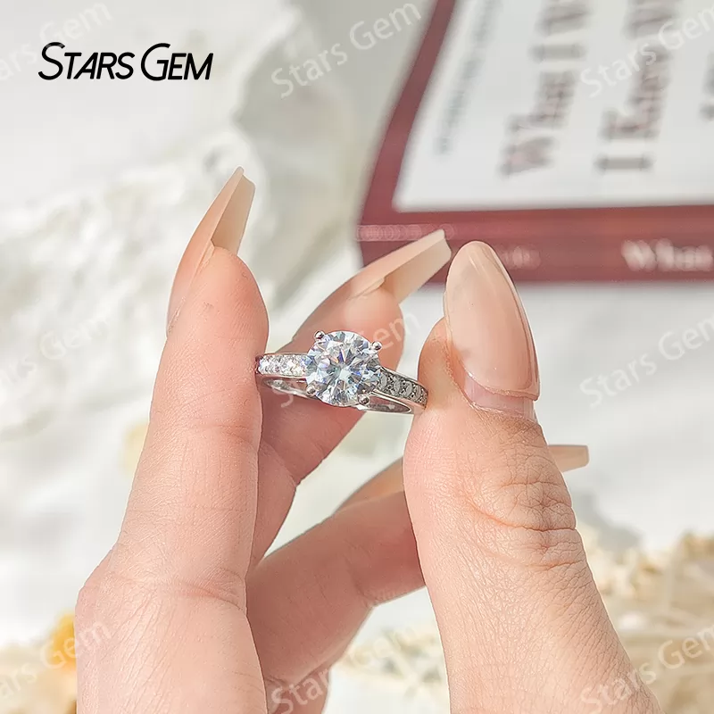 8mm Round Brilliant Cut Moissanite S925 Sterling Silver Channel Set Engagement Ring