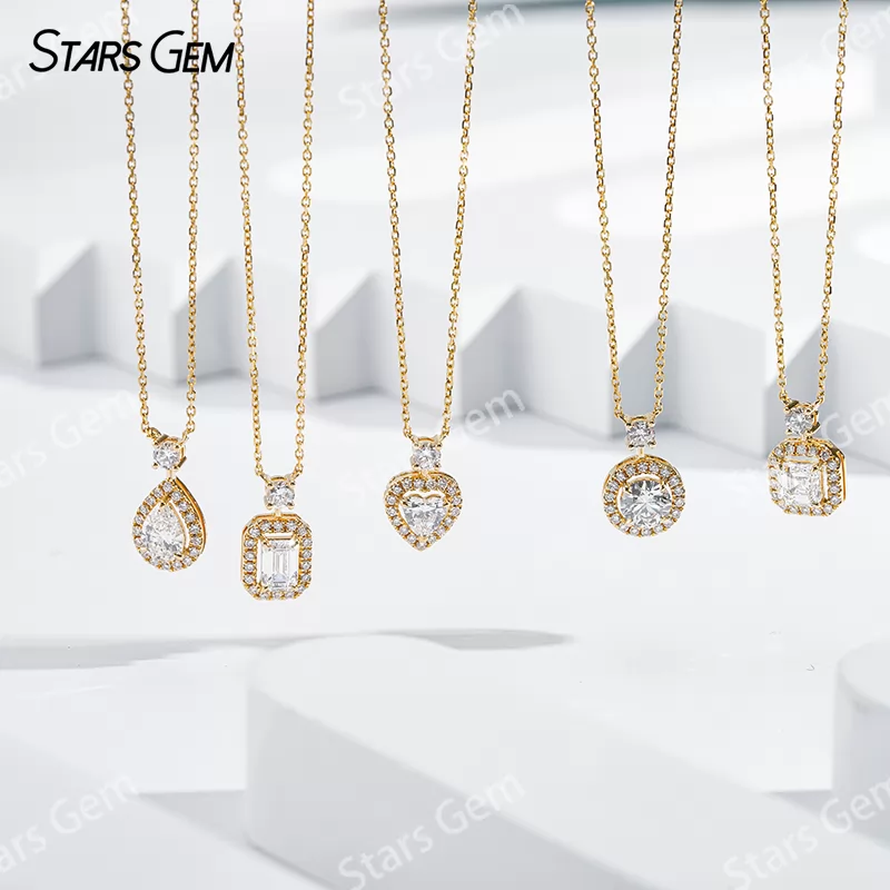 18K Gold Fancy Shape Lab Grown Diamond Halo Set Pendant Necklace