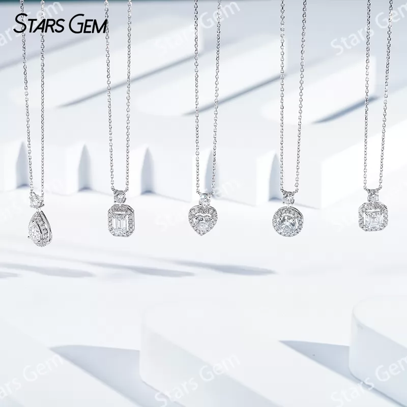 18K Gold Fancy Shape Lab Grown Diamond Halo Set Pendant Necklace