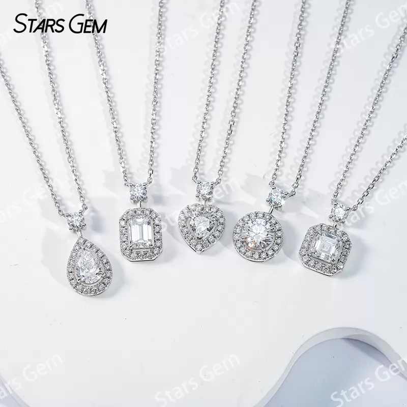 18K Gold Fancy Shape Lab Grown Diamond Halo Set Pendant Necklace