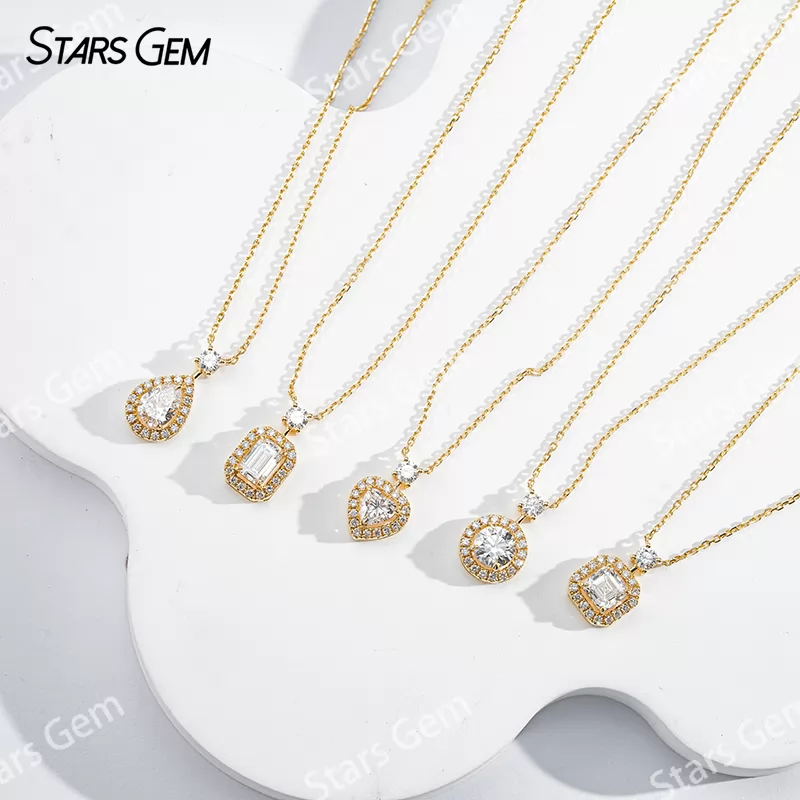 18K Gold Fancy Shape Lab Grown Diamond Halo Set Pendant Necklace