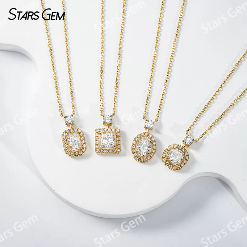 18K Gold Fancy Shape Lab Grown Diamond Halo Set Pendant Necklace For Women