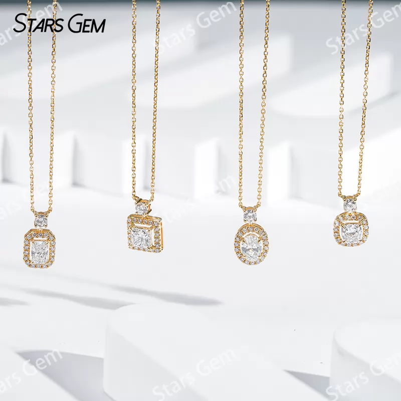 18K Gold Fancy Shape Lab Grown Diamond Halo Set Pendant Necklace For Women