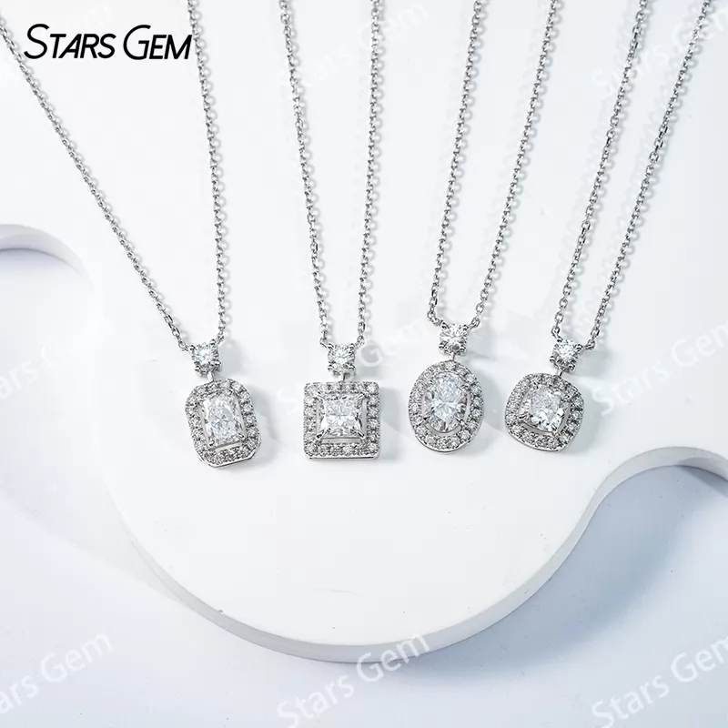 18K Gold Fancy Shape Lab Grown Diamond Halo Set Pendant Necklace For Women
