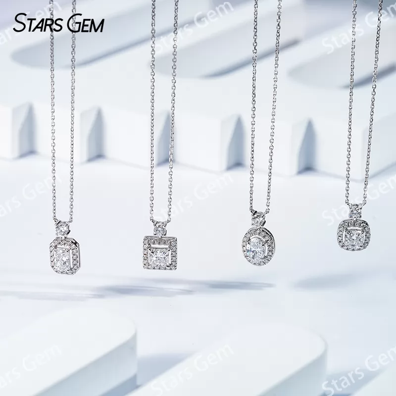 18K Gold Fancy Shape Lab Grown Diamond Halo Set Pendant Necklace For Women