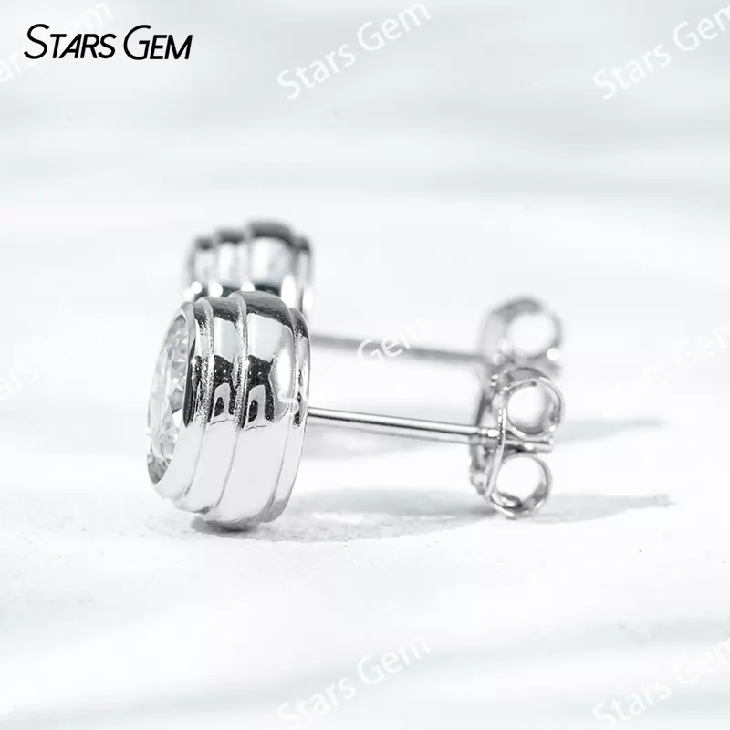 5mm & 6.5mm Round Brilliant Cut Moissanite Bezel Set S925 Sterling Silver Diamond Stud Earrings