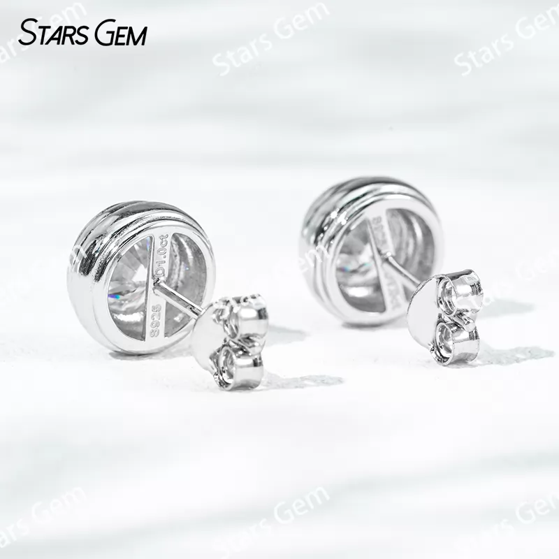 5mm & 6.5mm Round Brilliant Cut Moissanite Bezel Set S925 Sterling Silver Diamond Stud Earrings