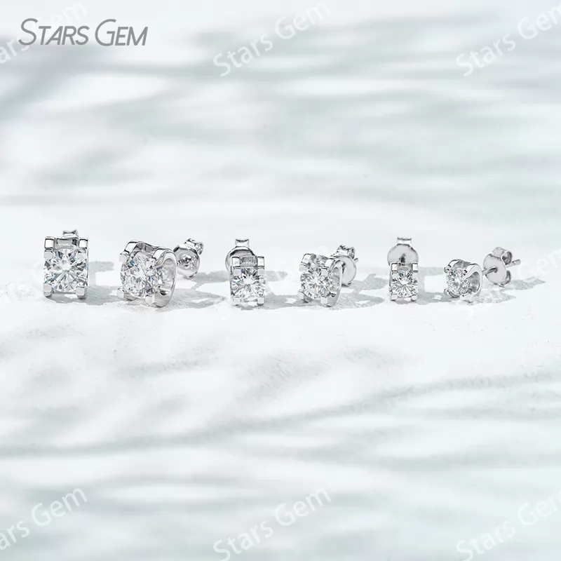 4mm & 5mm & 6.5mm Round Brilliant Cut Moissanite S925 Sterling Silver Diamond Stud Earrings
