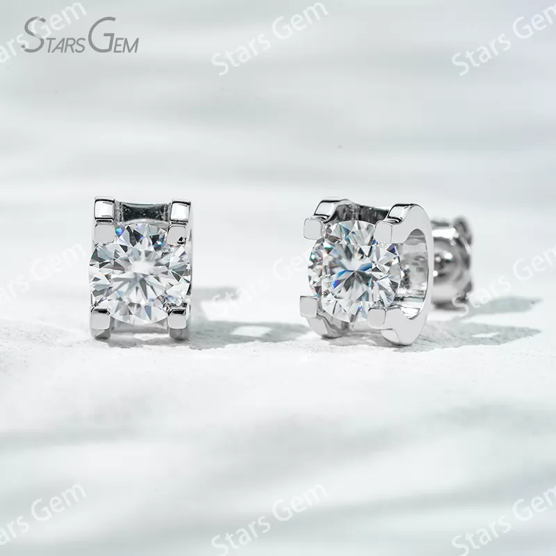 4mm & 5mm & 6.5mm Round Brilliant Cut Moissanite S925 Sterling Silver Diamond Stud Earrings
