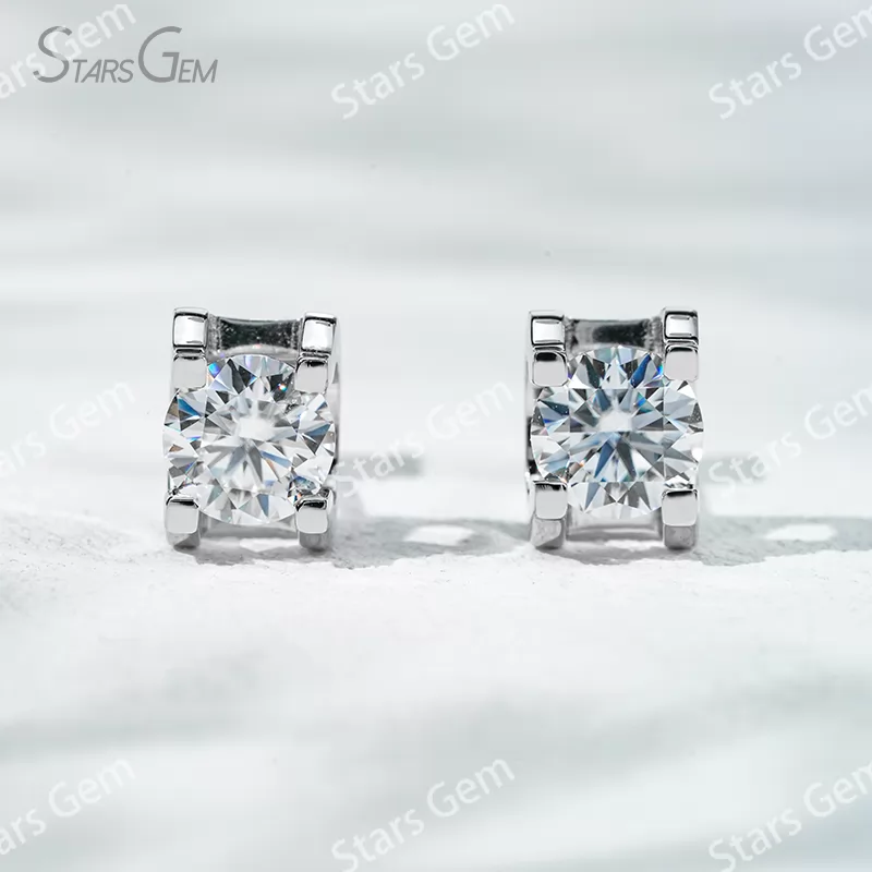 4mm & 5mm & 6.5mm Round Brilliant Cut Moissanite S925 Sterling Silver Diamond Stud Earrings