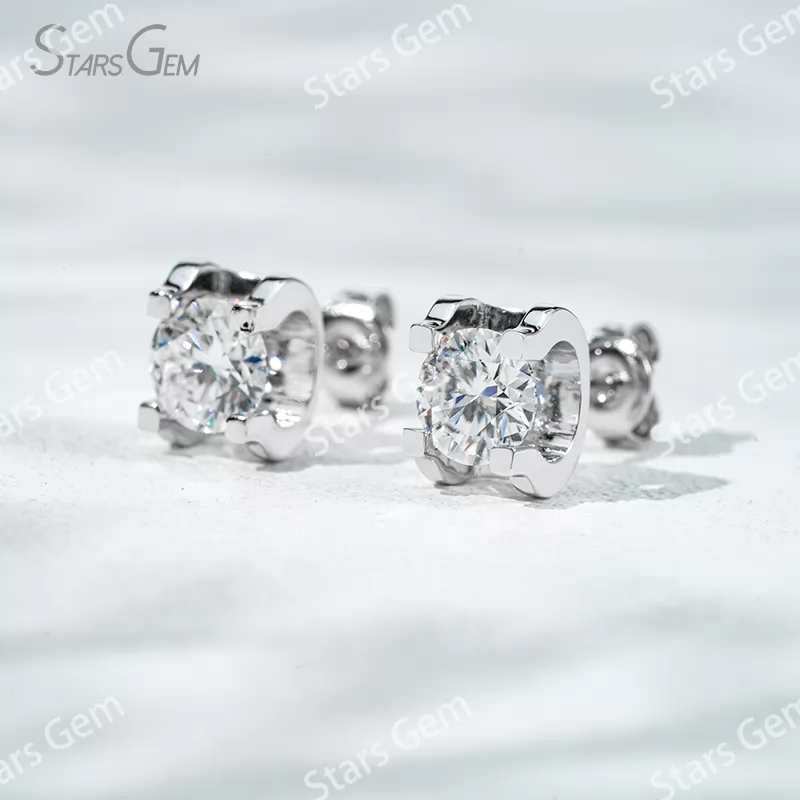 4mm & 5mm & 6.5mm Round Brilliant Cut Moissanite S925 Sterling Silver Diamond Stud Earrings