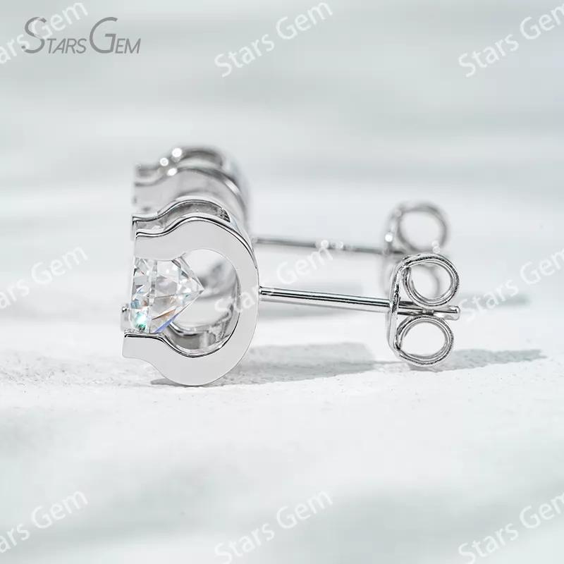 4mm & 5mm & 6.5mm Round Brilliant Cut Moissanite S925 Sterling Silver Diamond Stud Earrings