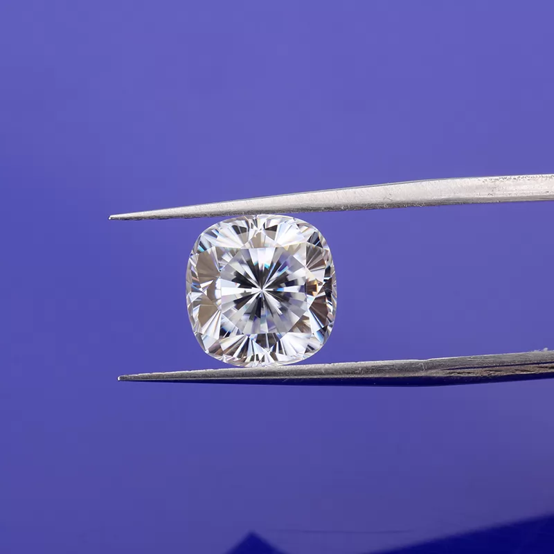 DEF Color Cushion Shape Crushed Ice Cut Moissanite