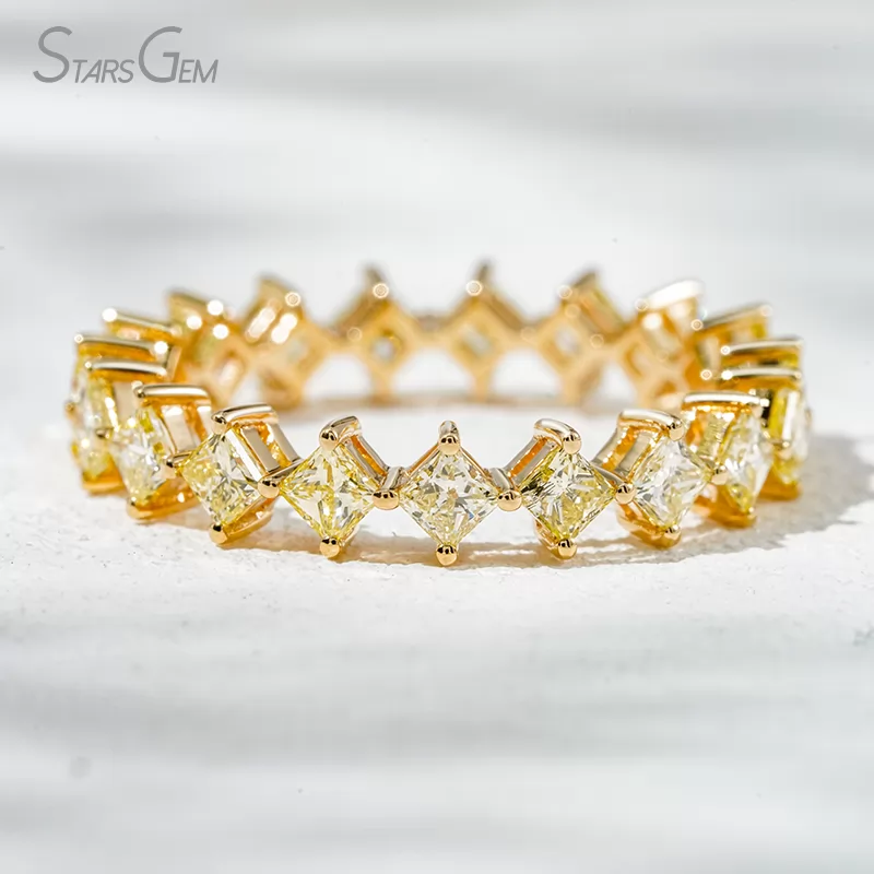 2.3×2.3mm Princess Cut Yellow Lab Grown Diamond 18K Yellow Gold Diamond Eternity Ring