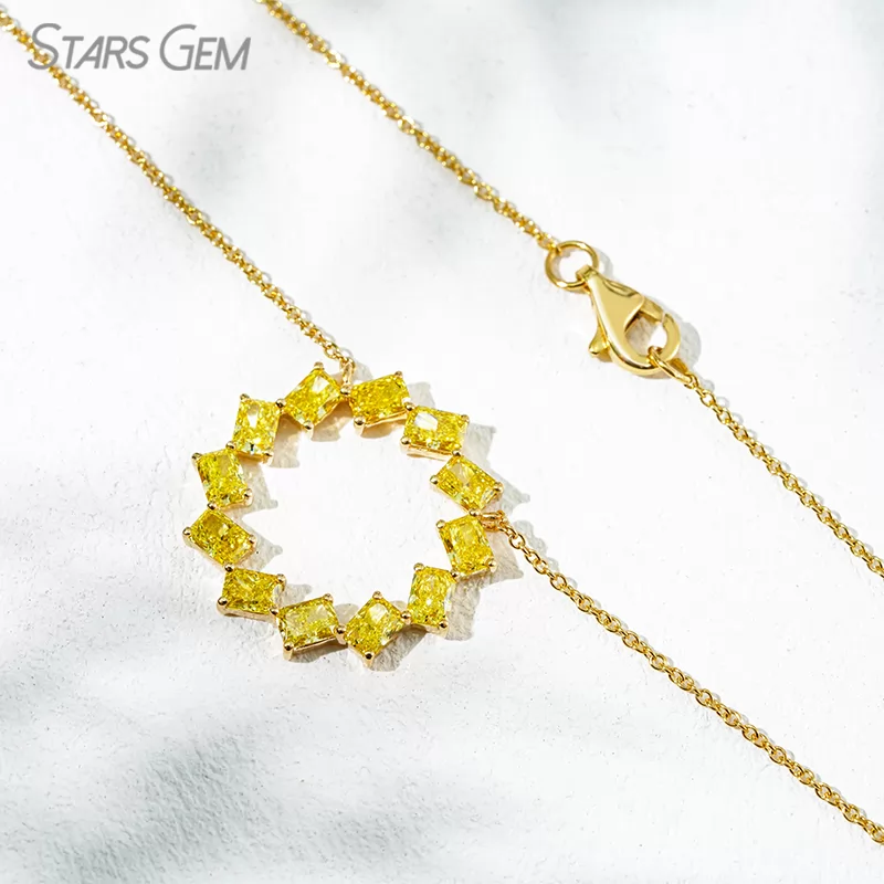 2.5×3.5mm Radiant Cut Yellow Lab Grown Diamond 18K Yellow Gold Diamond Pendant Necklace