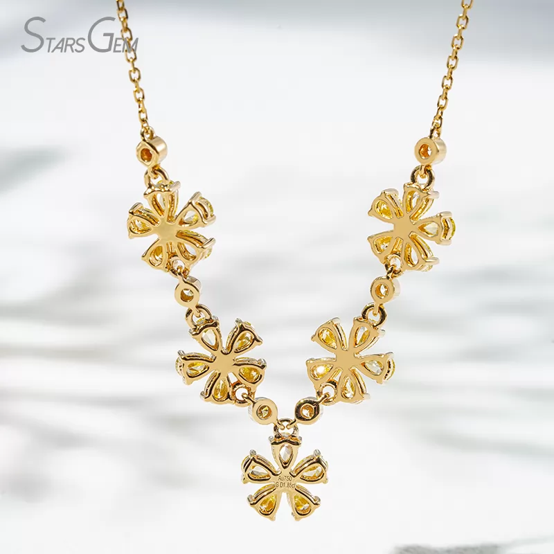 2.5×3.5mm Pear Cut Yellow Lab Grown Diamond 18K Yellow Gold Floral Design Diamond Necklace
