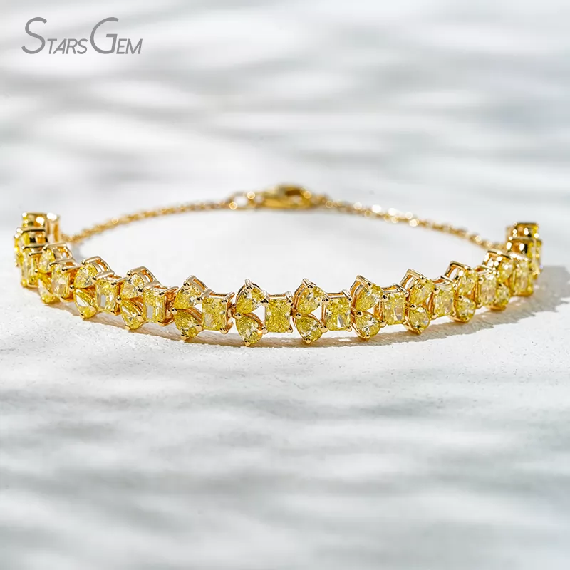2.5×3.5mm Radiant Cut & Pear Cut Yellow Lab Grown Diamond 18K Yellow Gold Diamond Bracelet